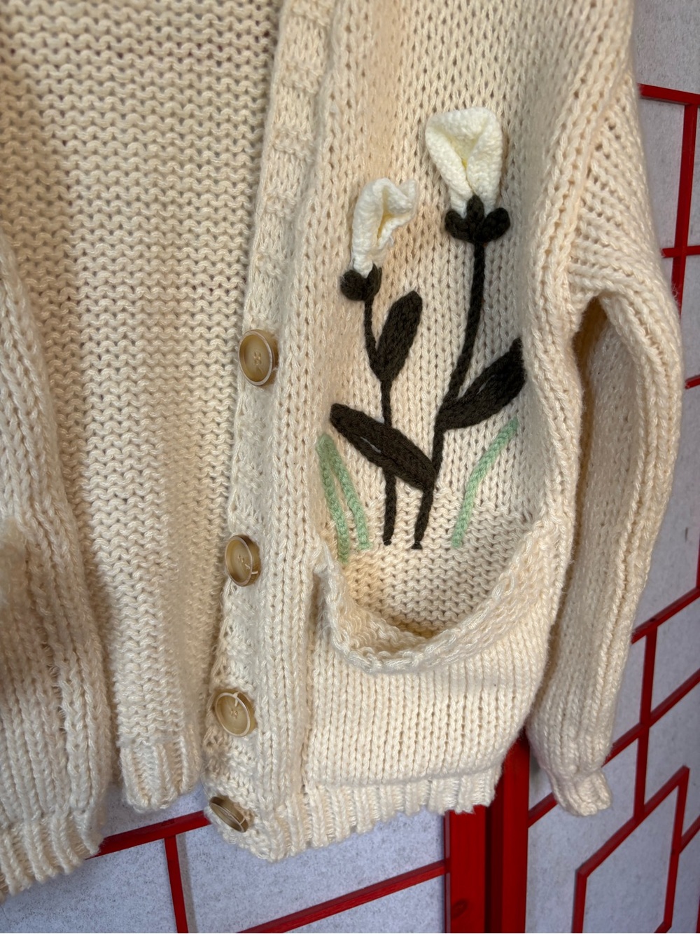 Mello Cream Floral Crochet Open Cardigan - Picture 4 of 7